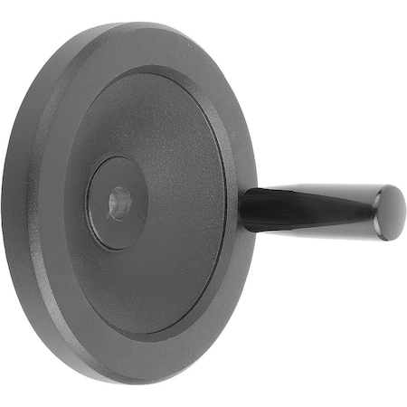 Disc Handwheel D1=160 Reamed Hole D2=16H7 Aluminum, Black Powder, Comp:Thermoset, Revolving Grip